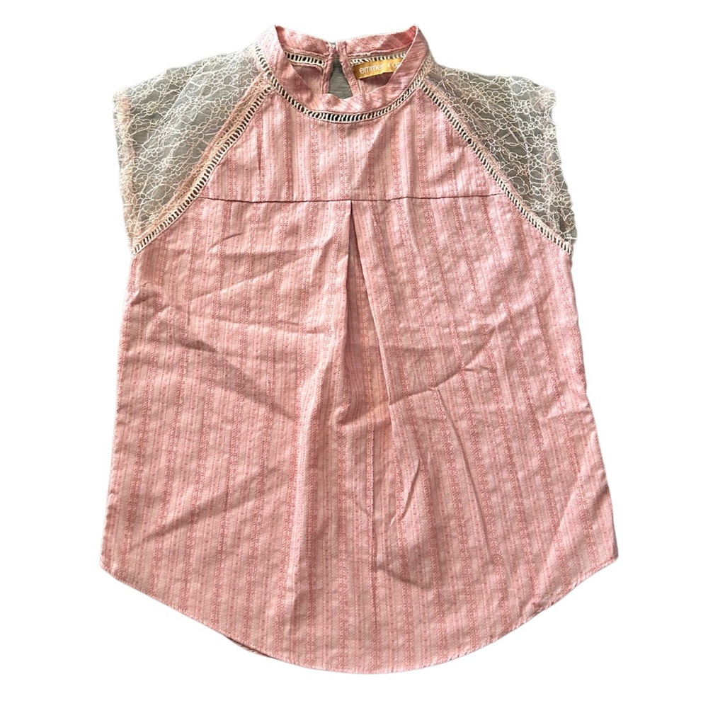 Emmer + Oat Pink Embroidered Lace Cap Sleeve Babydoll Top | Size Small | NWOT